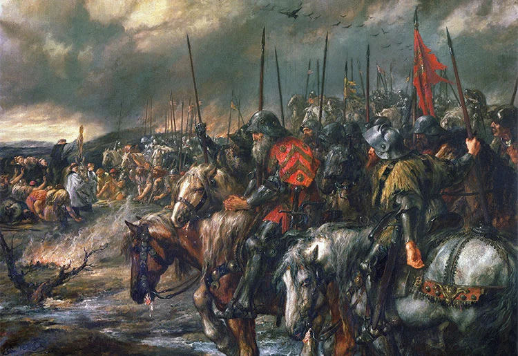 'A Manhã da Batalha de Agincourt' (1884) por John Gilbert.