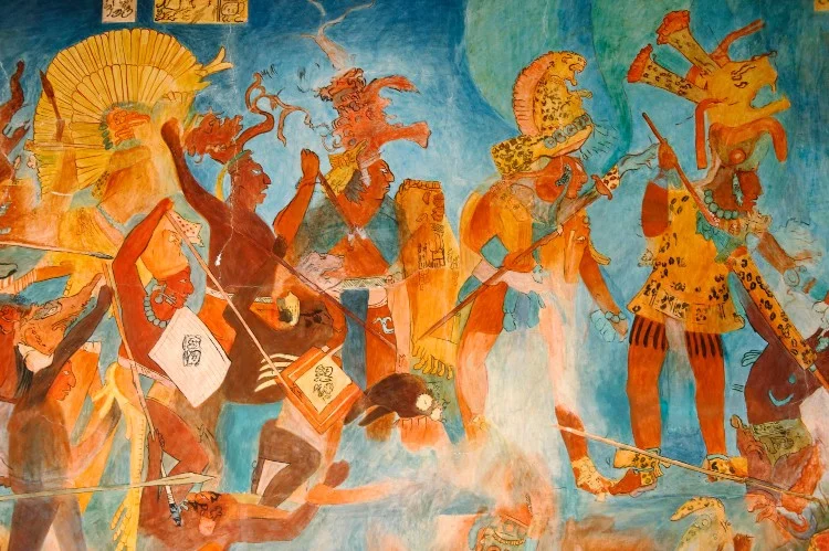 Reproduções de Murais de Bonampak, um antigo sítio arqueológico maia no estado mexicano de Chiapas.