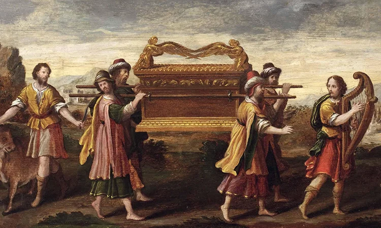 Uma pintura da Úmbria do século XVI (artista desconhecido) retrata a transferência da Arca da Aliança