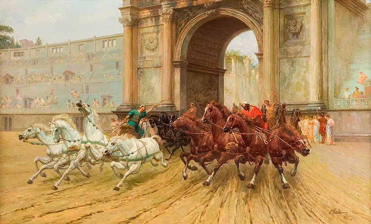 Uma representação do século XIX de corridas de carruagens no Circo Máximo.