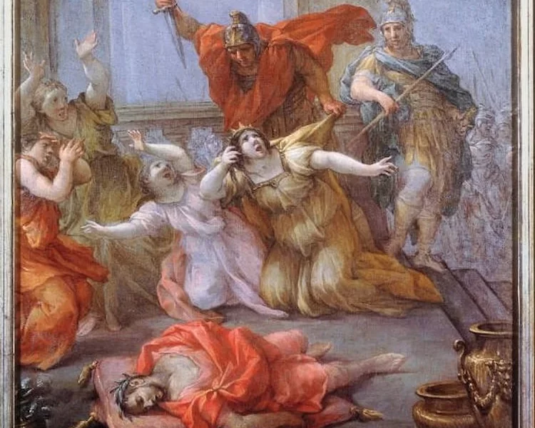 Uma representação do século XVII do assassinato do Imperador Calígula.