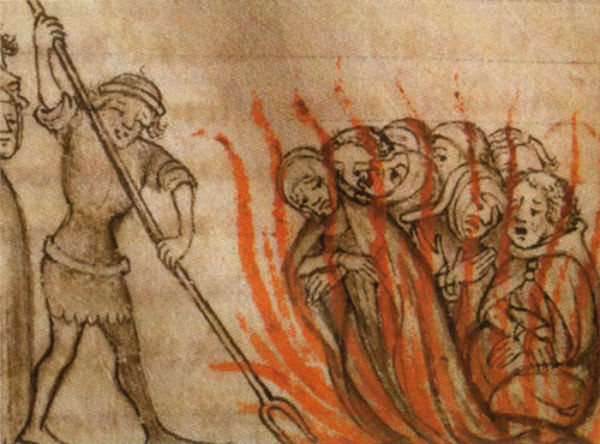 Membros franceses dos Cavaleiros Templários foram queimados na fogueira.